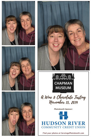 photos from a photo booth sponsored by HRCCU for the Wine & Chocolate Tasting by the Chapman Museum in 2019
