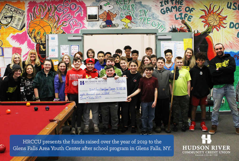 HRCCU presents a donation to the Glens Falls Area Youth Center after school program in Glens Falls, New York