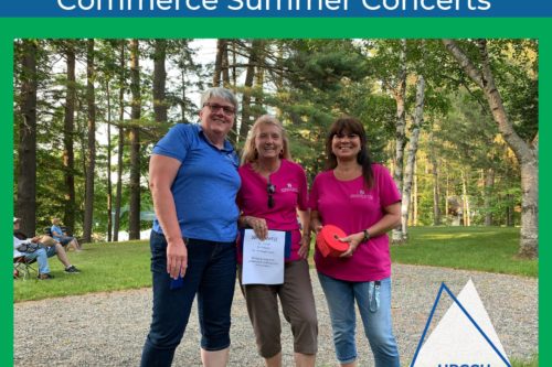HRCCU sponsorship graphic with ambassadors Pam, Vicki, and Connie at Lake Luzerne Chamber of Commerce Summer Concerts